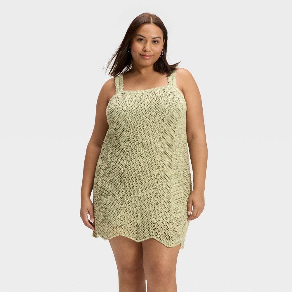 Women's Crochet Mini Shift Dress - a New Day Light Green 1X